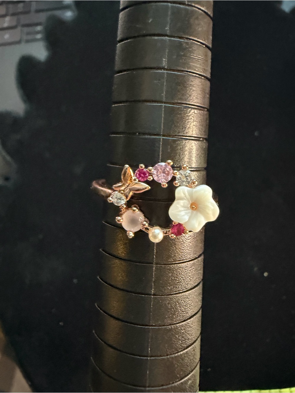 925 Sterling Silver Gold Plated Floral Butterfly Gemstone Ring Size 8